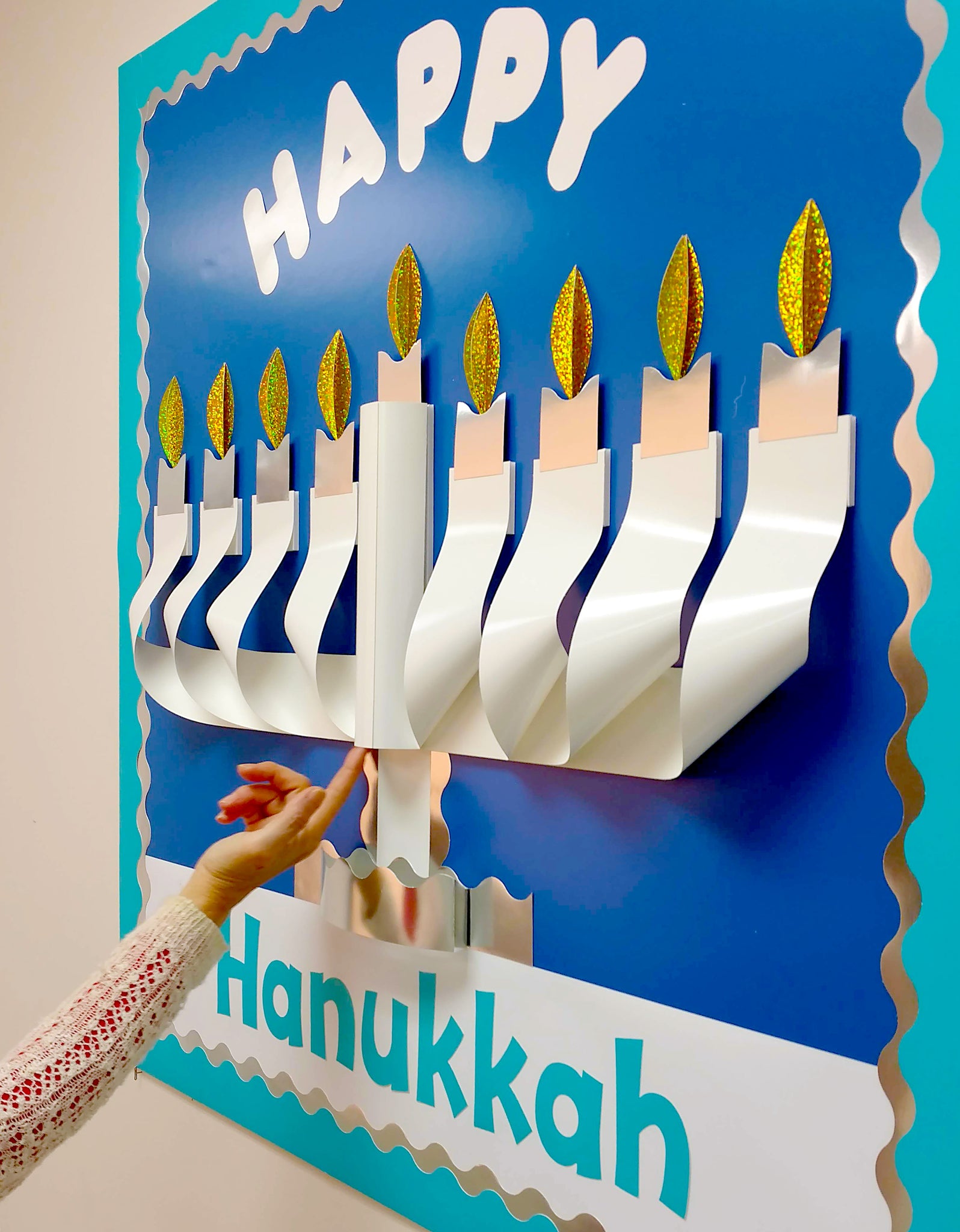 DIY paper Menorah Hanukkah bulletin board display idea