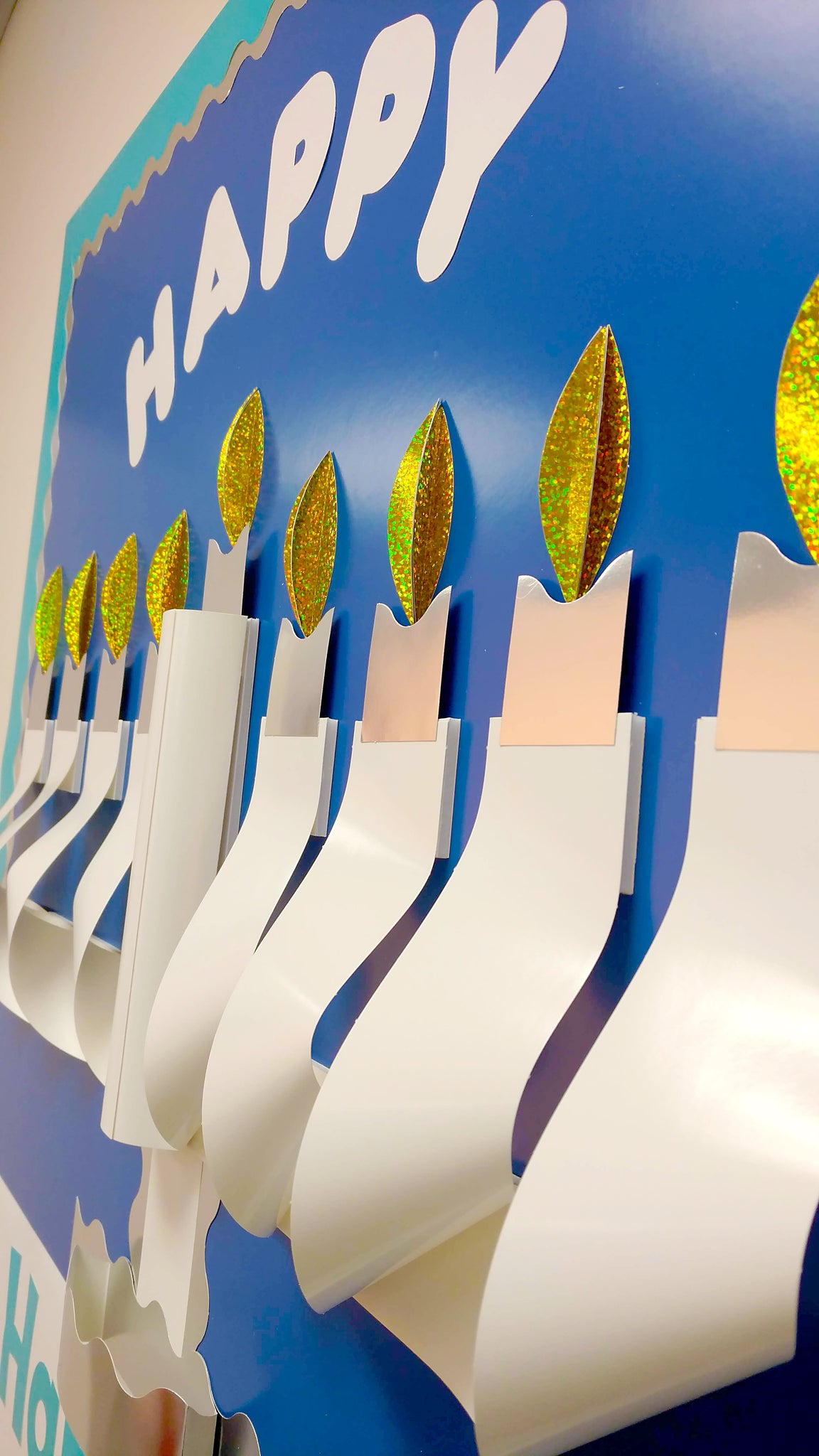 DIY paper Menorah Hanukkah bulletin board display idea