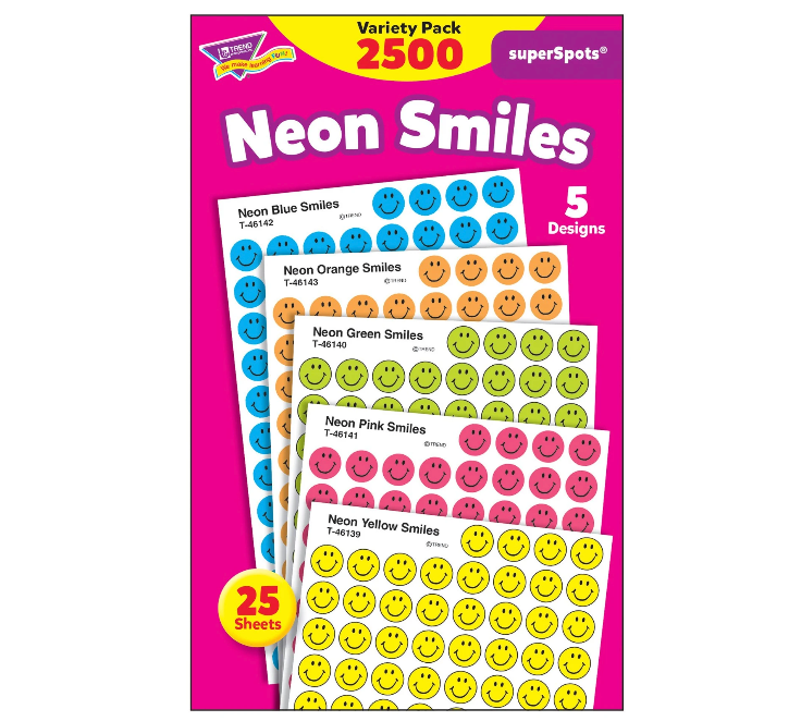 Neon smile superspots stickers for teachers planner chart