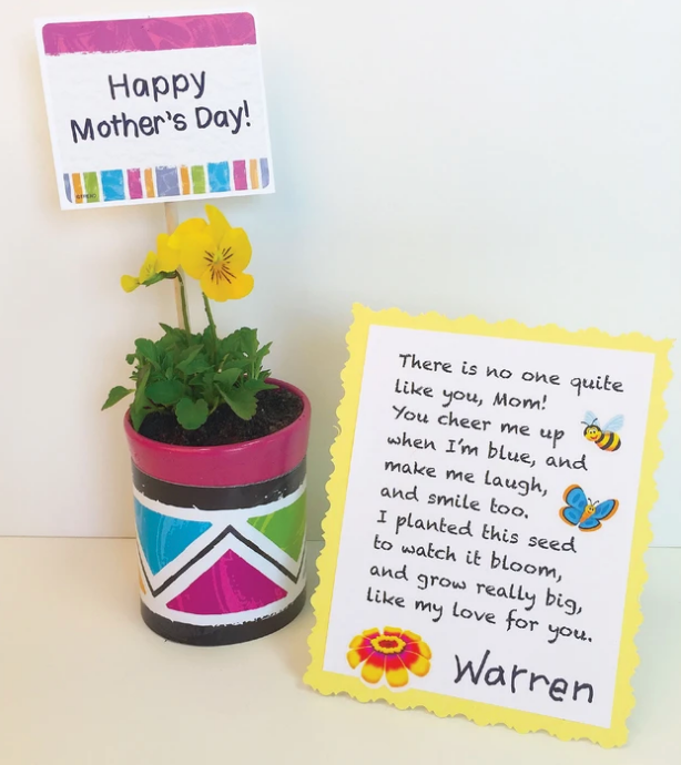 Mother's Day poem and planter DIY gift idea for mom kid project