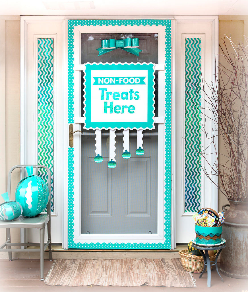 teal pumpkin project non-food treats food allergy friendly door decor halloween