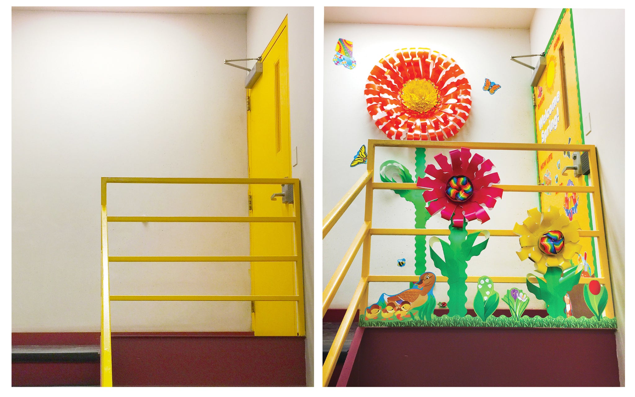 before and after stairwell spring makeover decoration