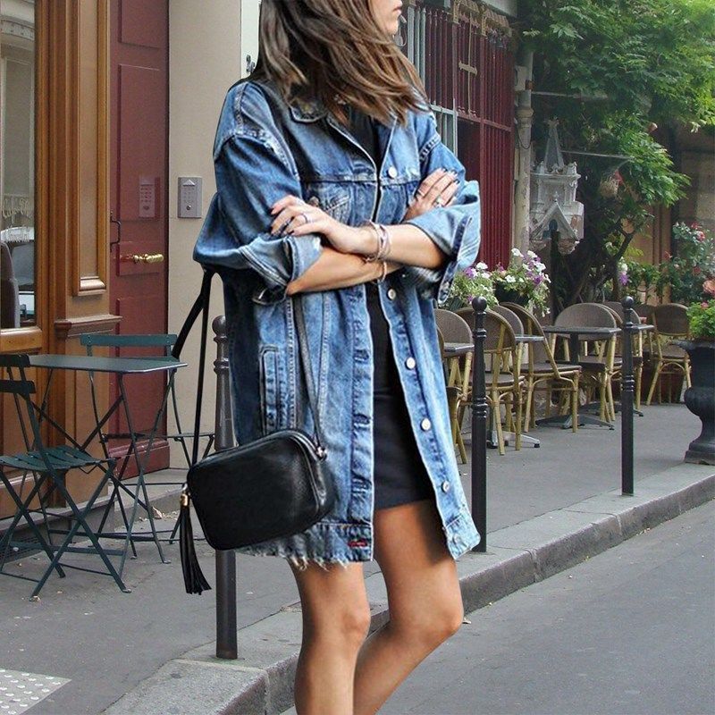 long oversized denim jacket