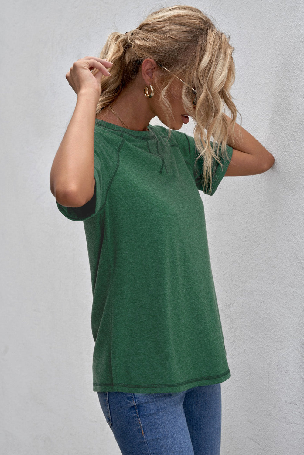 Green Heathered Round Neck T-shirt