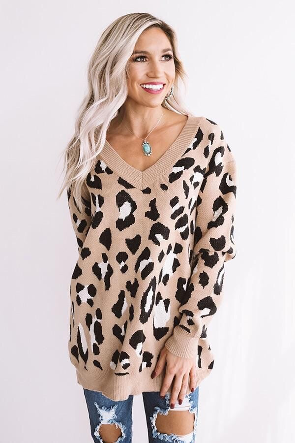 Cozy Leopard Neck Sweater vita bella boutique
