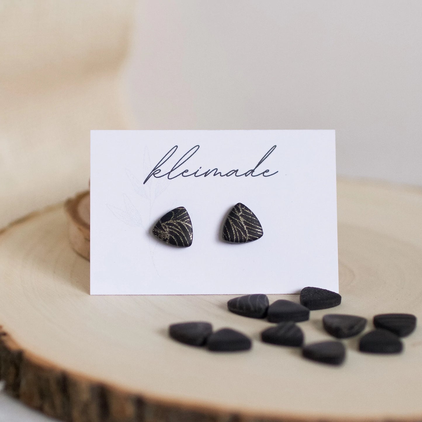 Triangle Stud Earrings - Black/Champagne