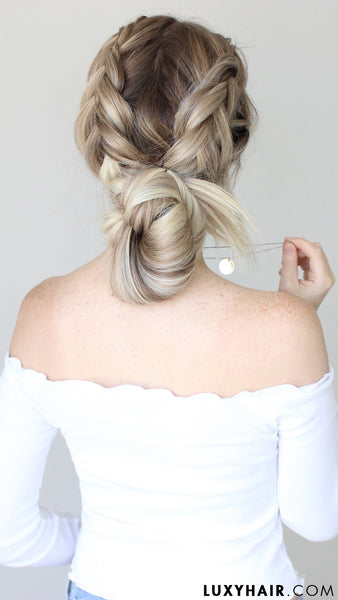 Double Dutch Braids into Messy Bun with Luxy Hair extensions
