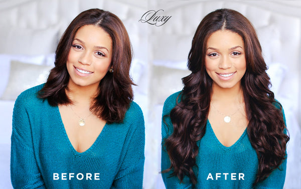 before and after with luxy hair extensions