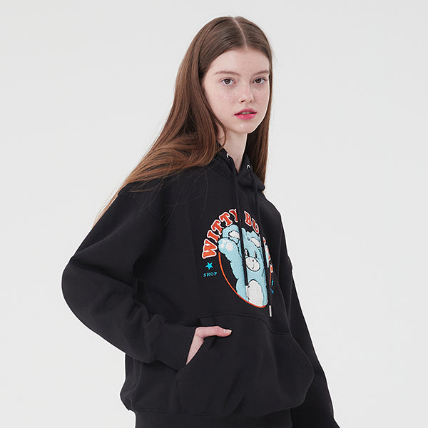 ウィティーバニーブークレワーディングフーディー／WITTY BUNNY BOOKLE WORDING HOODIE [BLACK]