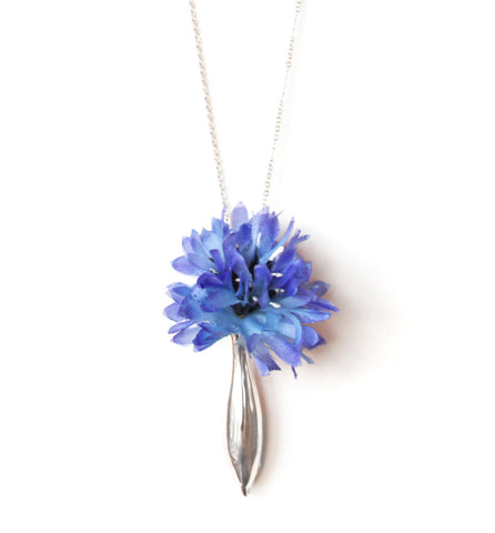 A Navy Blue Flower in a small vase necklace by Fleurings makes a lovely Bridesmaid Necklace 