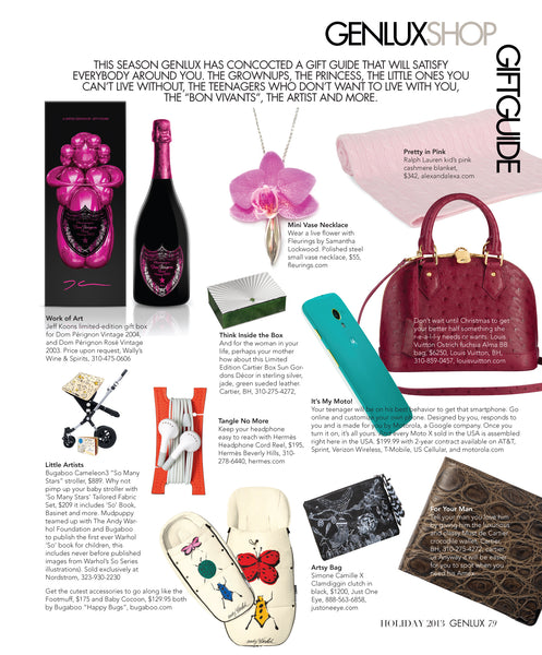 Genlux Holiday Issue 2013 Gift Guide l Fleurings Vase Jewelry l Pink Orchid Necklace l Vase Necklace l Hawaiian Lei Style Necklace