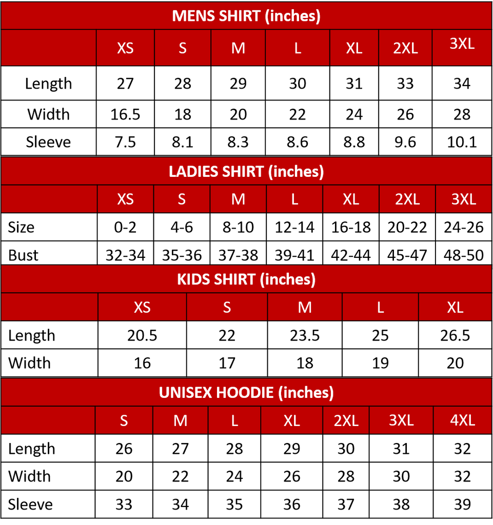 Size Guide, Size Chart