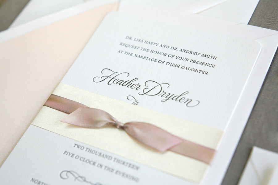 Letterpress Wedding Invitations Hand Dyed Ribbon