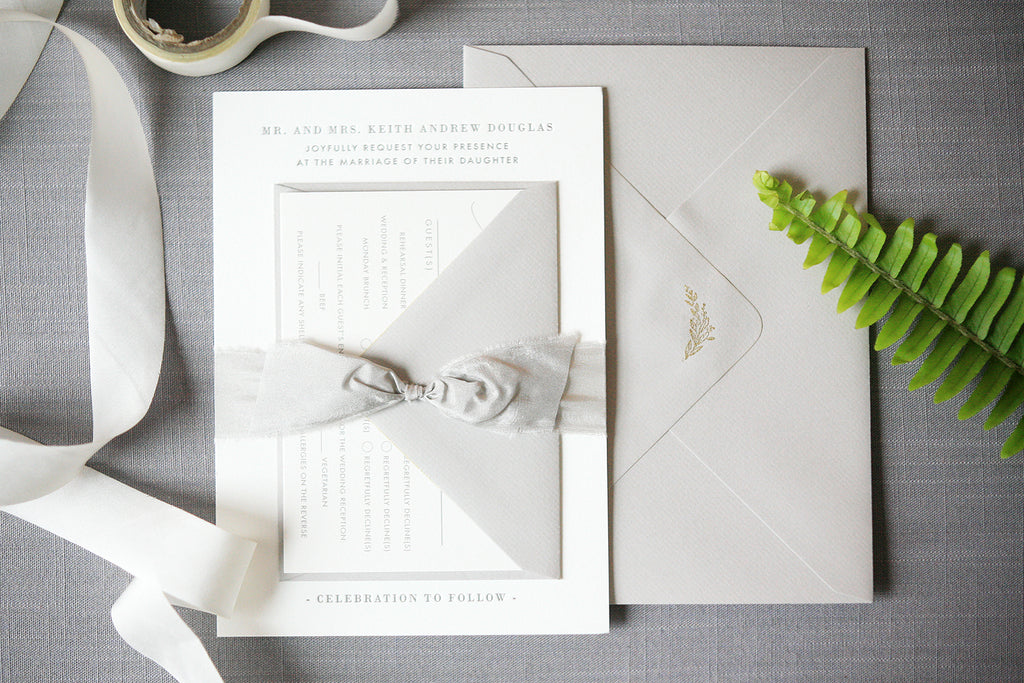 Letterpress Wedding Invitations Gray and Gold