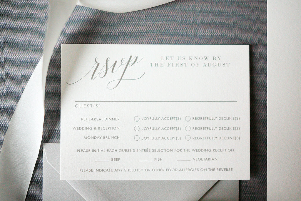 Letterpress Wedding Invitations Gray and Gold