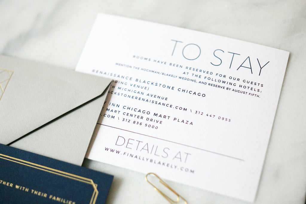 Modern Navy and Gold Wedding Invitations