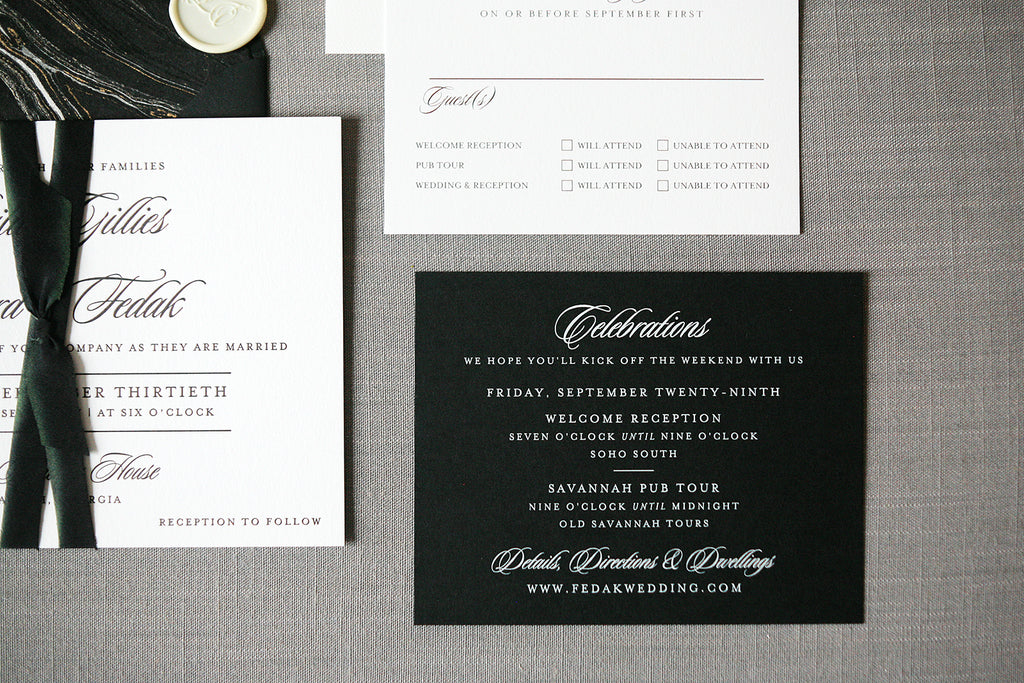 Black and White Letterpress Wedding Invitations