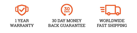 Pleno massage gun 30 days money back guarantee and one year warranty