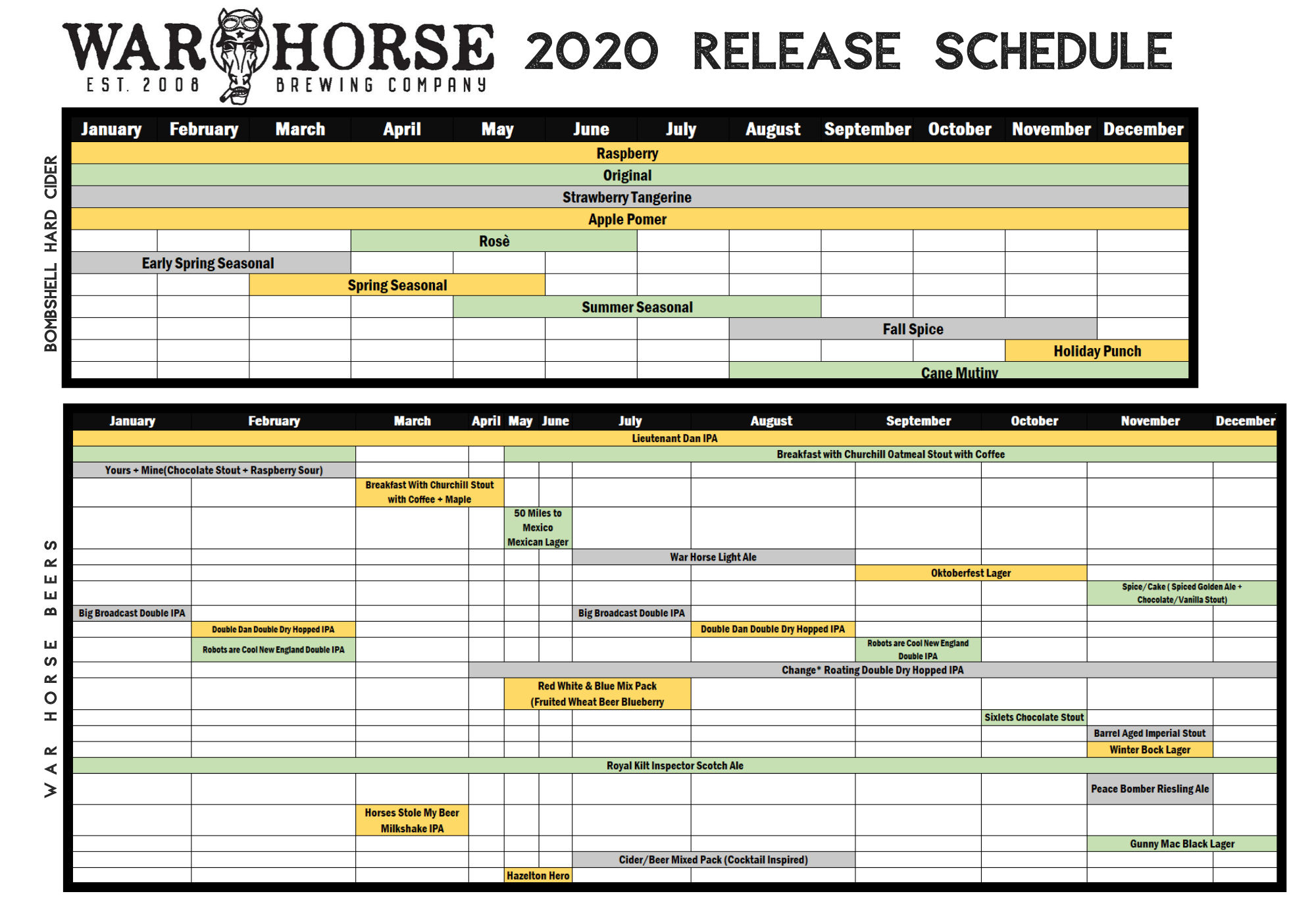 2020 War Horse Brewing Com release schedule