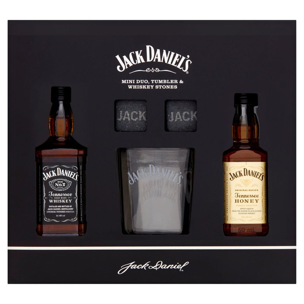 Jack Daniels Whisky Glass Tumbler & 3 x Whisky Stones