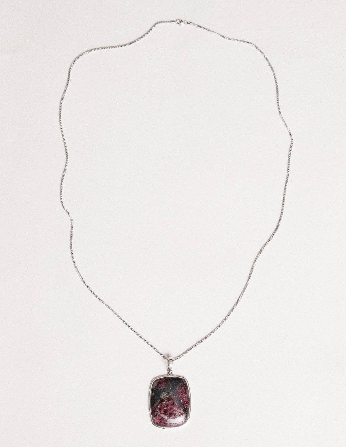 Ruby Zoisite Square Pendant - 30 inch Silver Chain