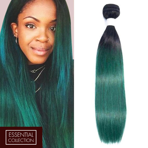 Emerald Green Remy Human Hair Extensions Straight Dip Dye