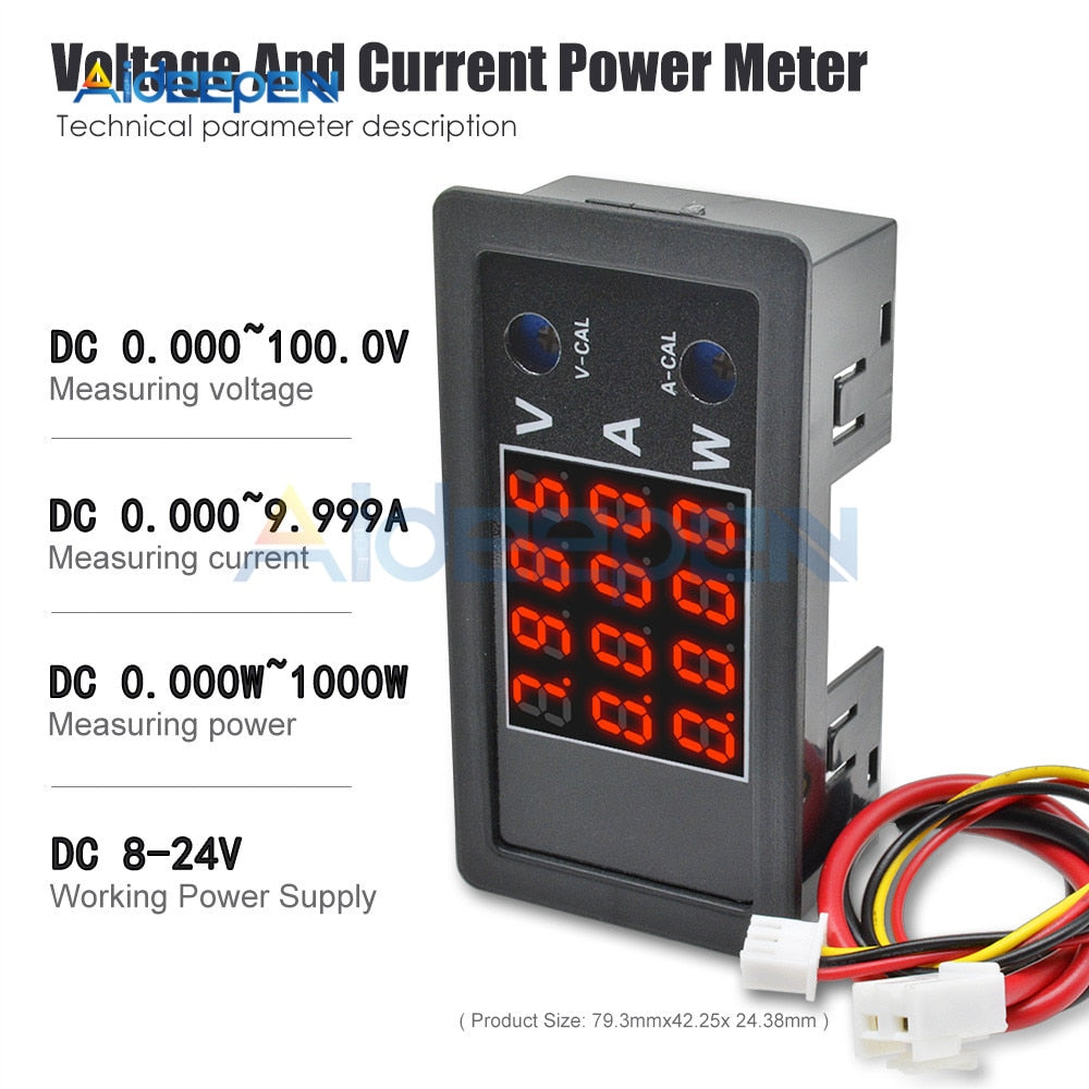 DC 100V 10A 1000W LCD Voltmeter Wattmeter Voltage Current Power Digital Detector 