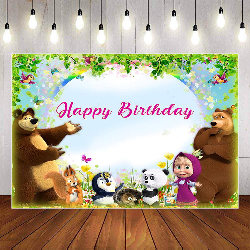 Photography Backdrop Cartoon Birthday Party Background Painting Anime Characters Small Animals Backdrop Photocall Photo Prop Family Customize Cartoon Child Birthday Party Photographic Photo Studio 
