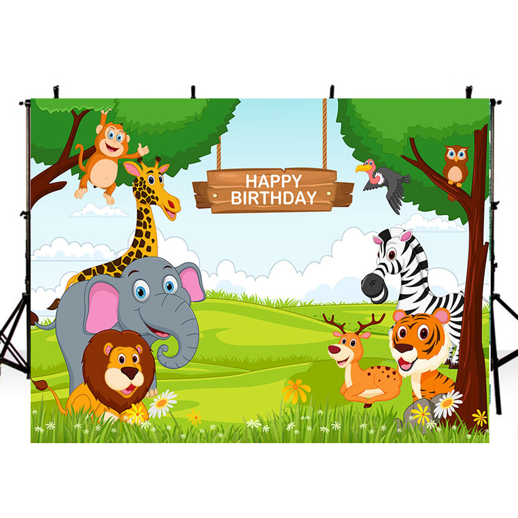 8ft wild one photo backdrop animals zoo lion photo booth props happy  birthday photography background tropical theme vinyl backdrops for picture  summer for kids giraffe Elephant background child party – dreamybackdrop