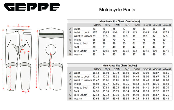 Geppe Pants Size Chart