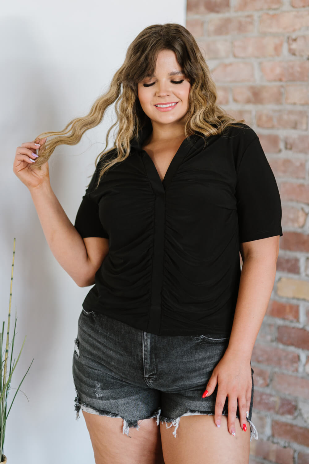 I'm All Yours Ruched V-Neck Top