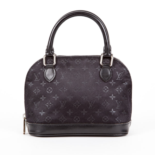 Louis Vuitton LV Black Monogram Logo Satin Leather Mini Alma Bag