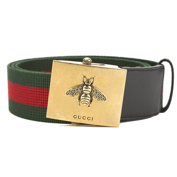 Red Canvas Web Belt with Bee Buckle 