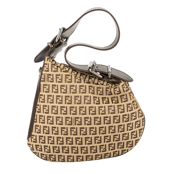 Fendi Brown Leather Zucca Saddle Bag 