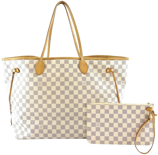 Louis Vuitton Neverfull Tote Pochette Clutch Neo with Gm White Grey Damier Azur Canvas Shoulder ...