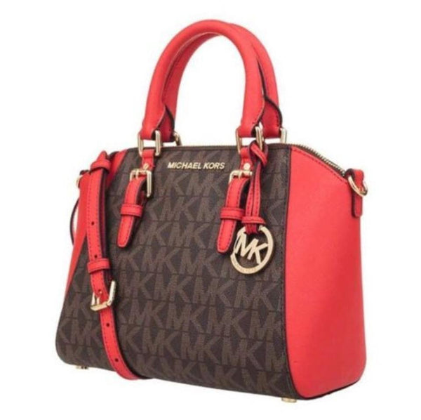 michael kors red and brown purse