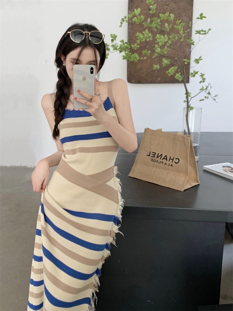 fetico SHEER STRIPE KNIT CAMI DRESS - ワンピース