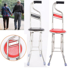 2 in Four Legs Foldable For Up to 130kg Adjustable Chair Stool Seat Portable Crutch