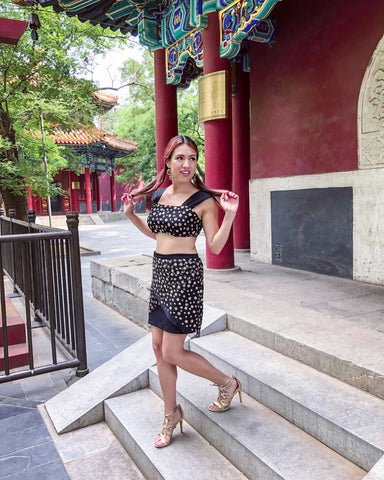 Jaxodyssey embellished skirt and top in Beijing