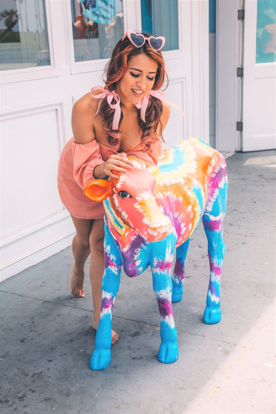 1940's woman outfit and colorful cow