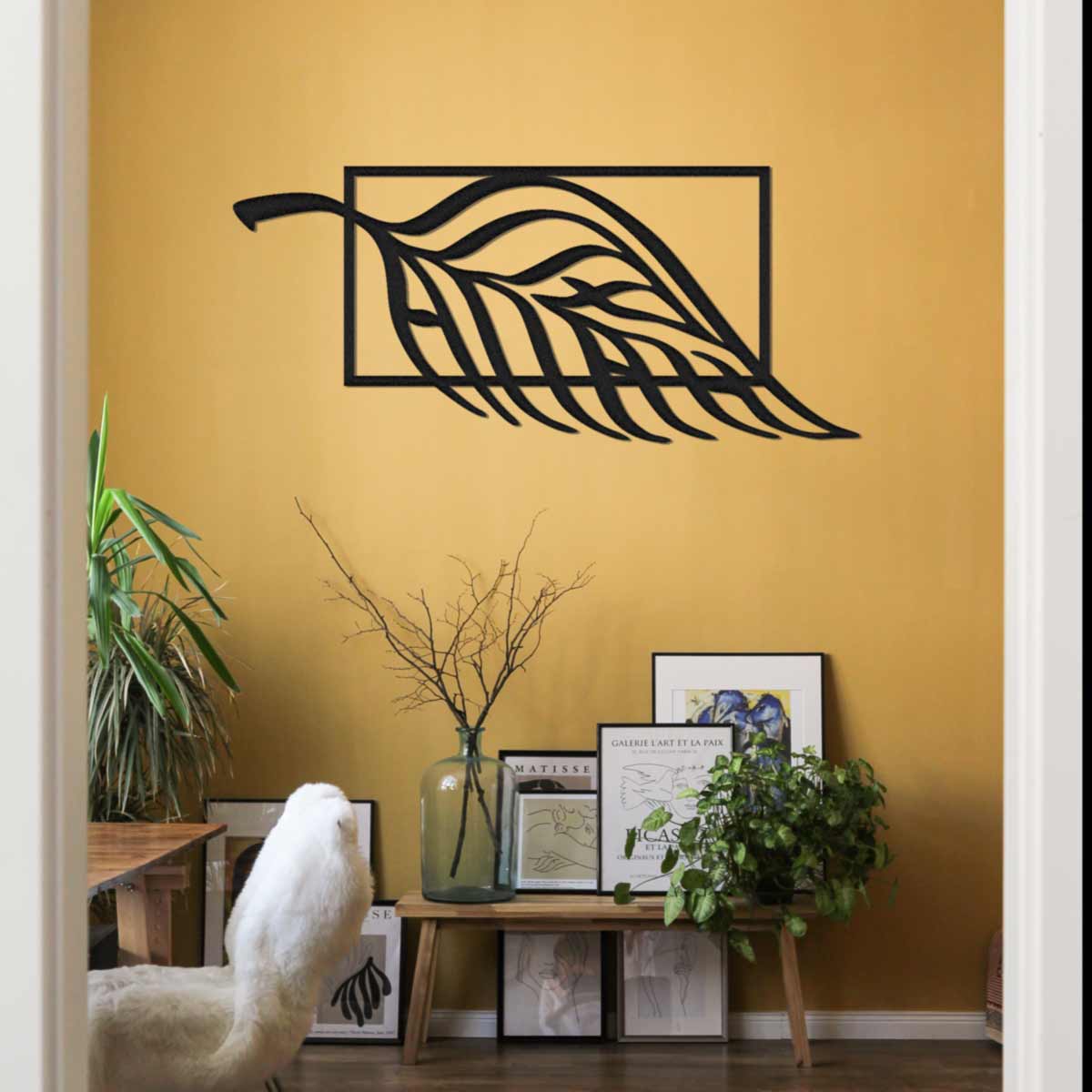 Wanddecoratie - Blad Hout Frame - Art Muurdecoratie - Woonk – Geometricart