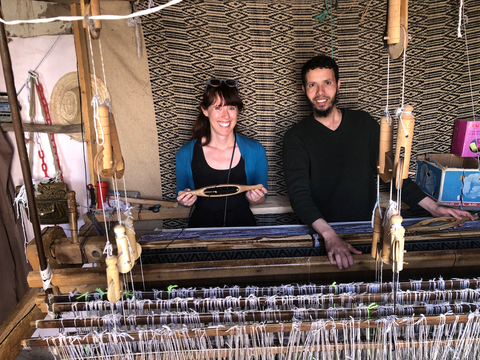 Grace with Master Weaver in Morocco