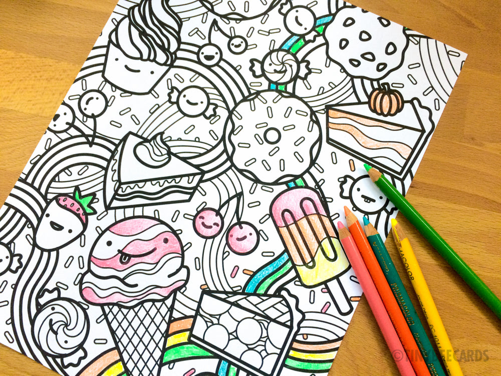 Happy Desserts Coloring Page