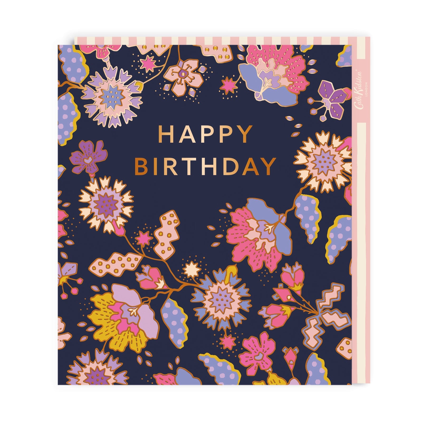 Gold Outlined Flowers Large Birthday Card