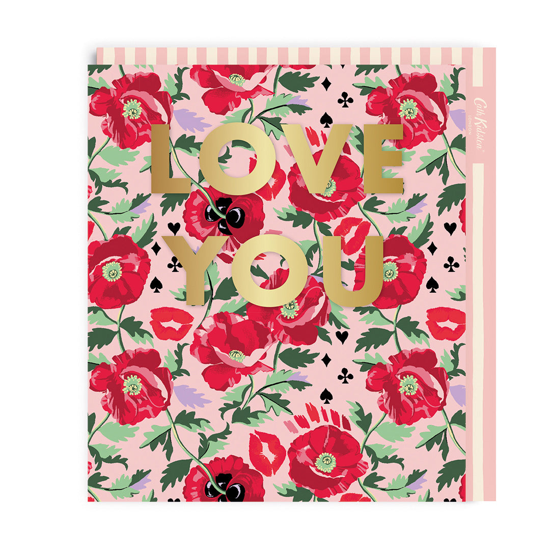 Valentine’s Day | Valentines Card For Him or Her | Valentine’s Day Painted Poppies Love You | Cute Valentine’s Day Card | Floral Cath Kidston Greeting Card For Her or Him | 18.4x15.9cm | Cath Kidston Unique Valentine’s Card | Made In The UK, Eco-Friendly 