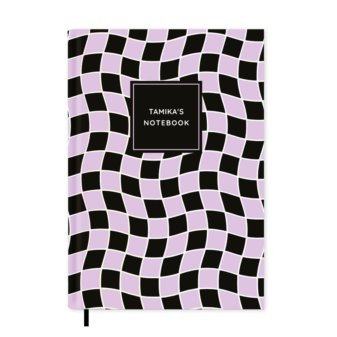 Pink & Black Wavy Check Personalised Notebook A5, Hard Cover / Dotted