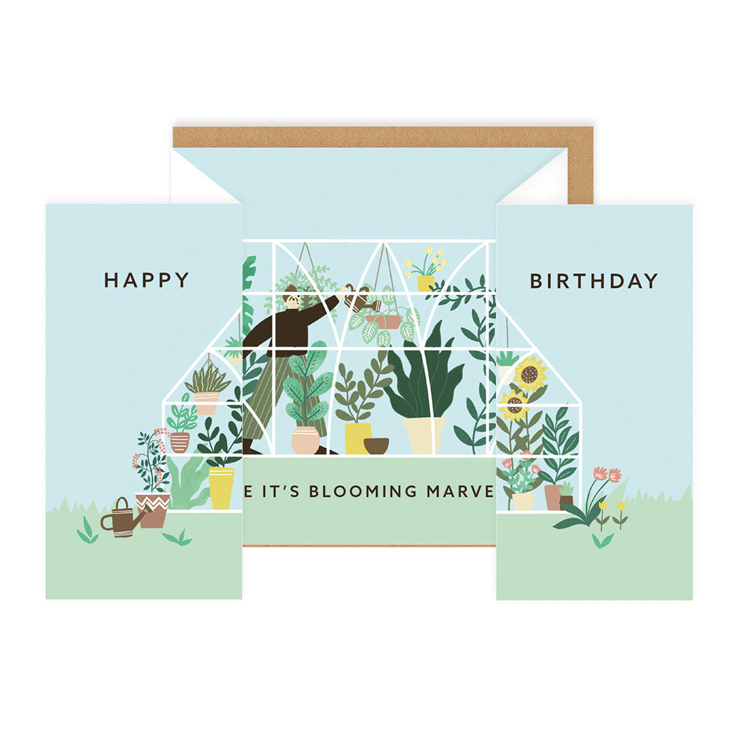 Birthday Card Green House Concertina Birthday Card