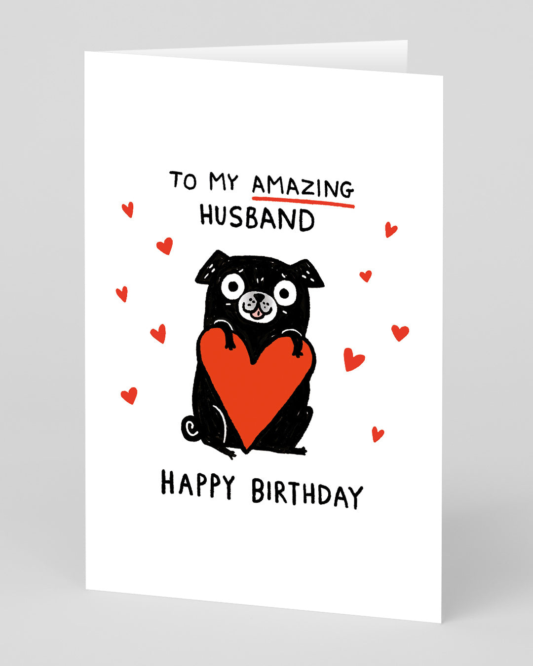 Personalised Amazing Husband Pug Love Heart Greeting Card