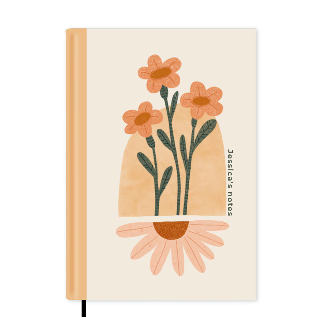 Three Flowers Personalised Notebook A5, Hard Cover / Plain