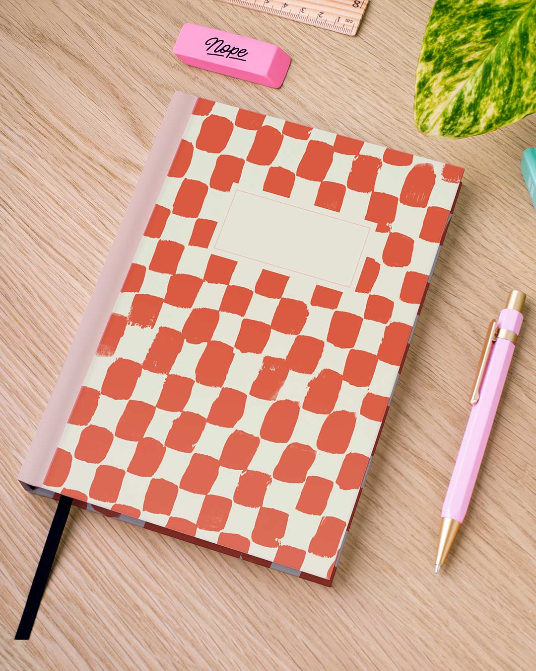 Painted Check Orange and Cream Personalised Notebook, Hard Cover / Plain